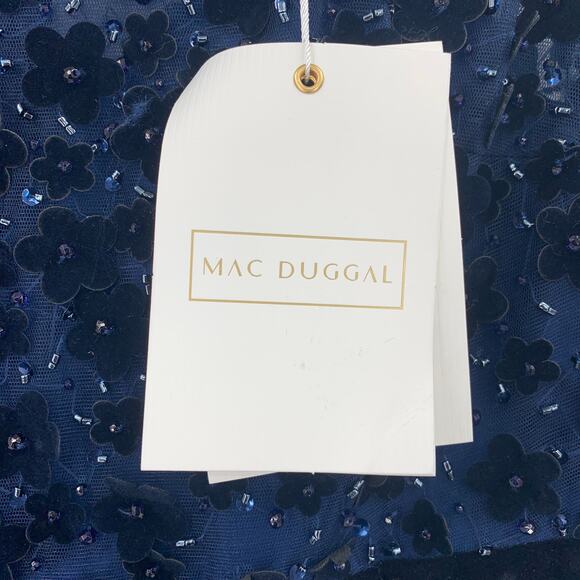 MAC DUGGAL Dress Size 0 Evening Gown Navy Blue Embellished Illusion Velvet NEW - Picture 3 of 6